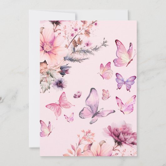 ベビー開花バタフライパープルガールベビーシャワー 招待状 (裏面)