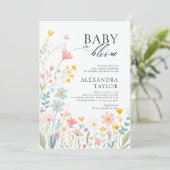 ベビー開花パステルワイルドフラワーボホベビーガールシャワー 招待状 (スタンド正面)