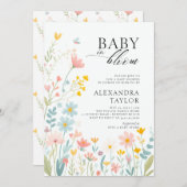 ベビー開花パステルワイルドフラワーボホベビーガールシャワー 招待状 (正面/裏面)