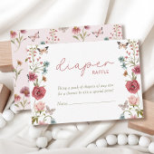 ベビー開花ピンクおむつラッフルベビーシャワー エンクロージャーカード
