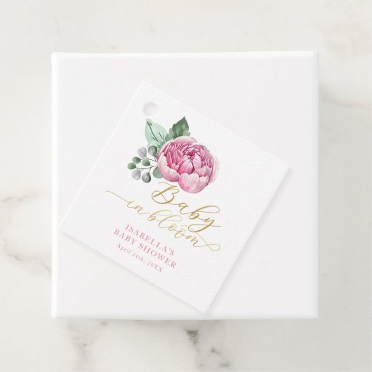 ベビー開花ピンクと金ゴールドフローラベビーシャワーFav フェイバータグ (インサイチュ)