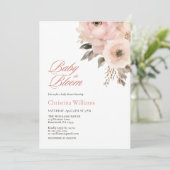 ベビー開花ピンクフローラスクリプトベビーシャワー 招待状 (スタンド正面)