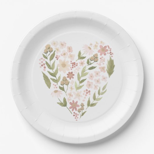 ベビー開花ピンクフローラハートベビーシャワー ペーパープレート (正面)