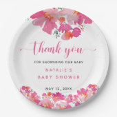 ベビー開花ピンクフローラベビーシャワー水色N ペーパープレート (正面)