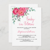 ベビー開花ピンクフローラベビーシャワー インビテーションポストカード (正面/裏面)