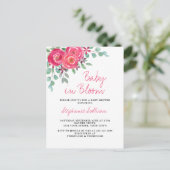ベビー開花ピンクフローラベビーシャワー インビテーションポストカード (スタンド正面)