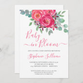 ベビー開花ピンクフローラベビーシャワー 招待状 (正面/裏面)