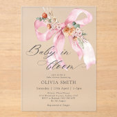 ベビー開花ピンクボウフローラベビーシャワー アクリル招待状 (正面)