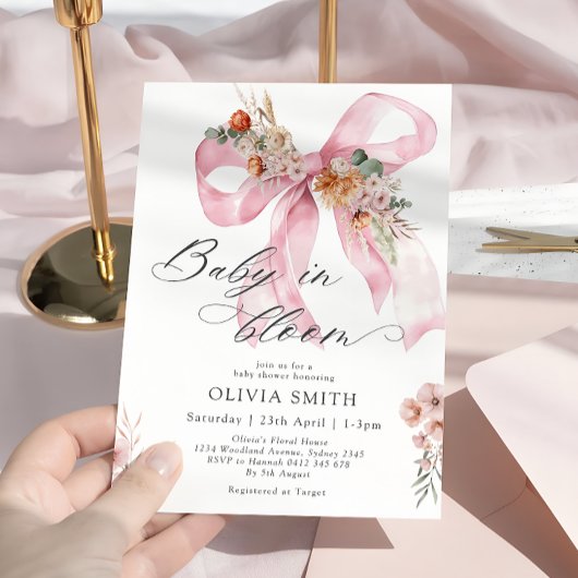 ベビー開花ピンクボウフローラベビーシャワー 招待状