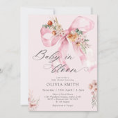 ベビー開花ピンクボウフローラベビーシャワー 招待状 (正面)
