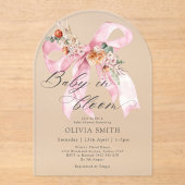 ベビー開花ピンクボウフローラモダンベビーシャワー アクリル招待状 (正面)