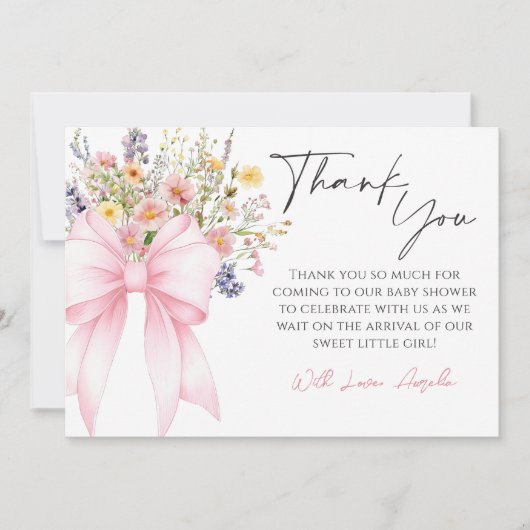 ベビー開花ピンクボウベビーシャワーサンキューカード サンキューカード (正面)