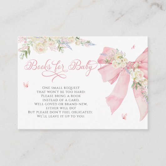 ベビー開花ピンクボウベビーシャワーブックベビー エンクロージャーカード (正面)