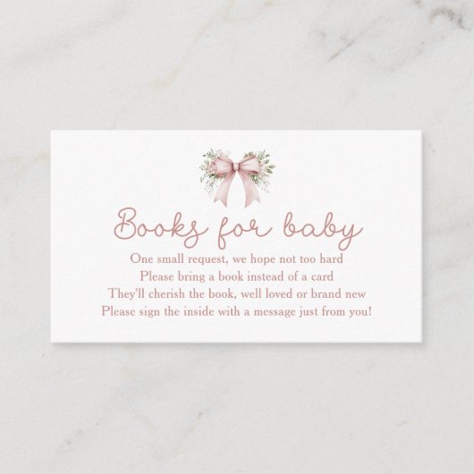ベビー開花ピンクボウベビーシャワーブックベビー エンクロージャーカード (正面)