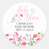 ベビー開花ピンクワイルドフラワーベビーシャワー ラウンドシール (正面)