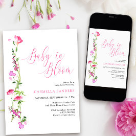 ベビー開花ピンクワイルドフラワーベビーシャワー 招待状