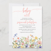 ベビー開花ピンクワイルドフラワーベビーシャワー 招待状 (正面)