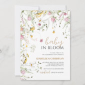 ベビー開花ピンク&黄色ワイルドフラワーシャワー 招待状 (正面)
