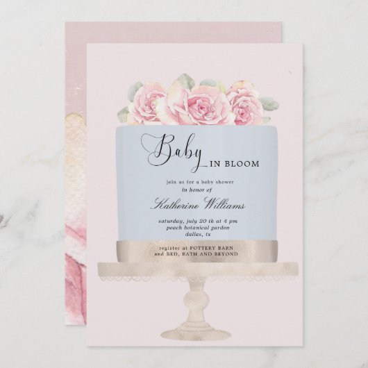 ベビー開花フローラケーキ赤ちゃんシャワー招待 (正面/裏面)