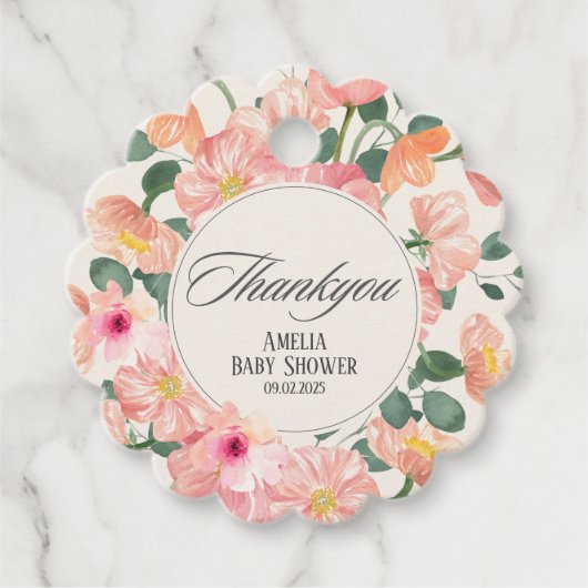 ベビー開花フローラシックなベビーシャワーありがとう フェイバータグ (正面)