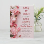 ベビー開花フローラピンクの女の子の赤ちゃんシャワー 招待状 (スタンド正面)