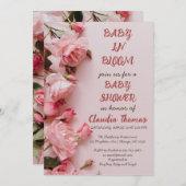 ベビー開花フローラピンクの女の子の赤ちゃんシャワー 招待状 (正面/裏面)