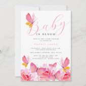 ベビー開花フローラピンクバタフライベビーシャワー 招待状 (正面)