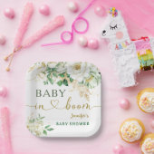 ベビー開花フローラベビーシャワーセージ緑金ゴールド ペーパープレート (パーティー)