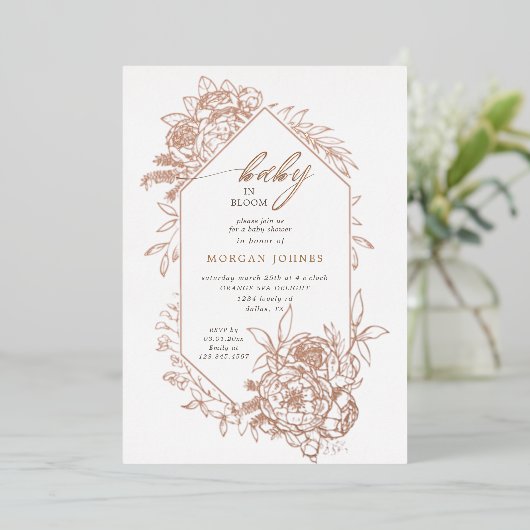 ベビー開花フローラベビースシャワー 箔招待状 (立ち正面)