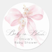 ベビー開花フローラ赤面ピンクボウベイビーシャワー ラウンドシール (正面)