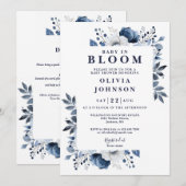 ベビー開花ブルーフローラオールインワンベイビーシャワー 招待状 (正面/裏面)
