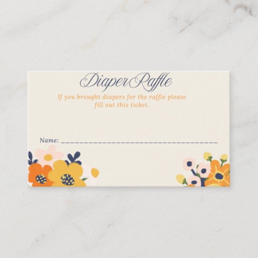 ベビー開花ベビーシャワーおむつラッフルカード 名刺 (正面)