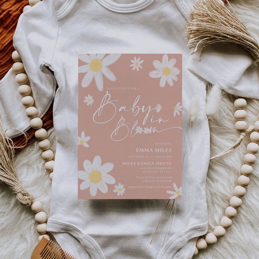ベビー開花ベビーシャワー招待状ピンクデイジー 招待状