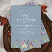ベビー開花ボホワイルドフラワーブルーベビーシャワー 招待状