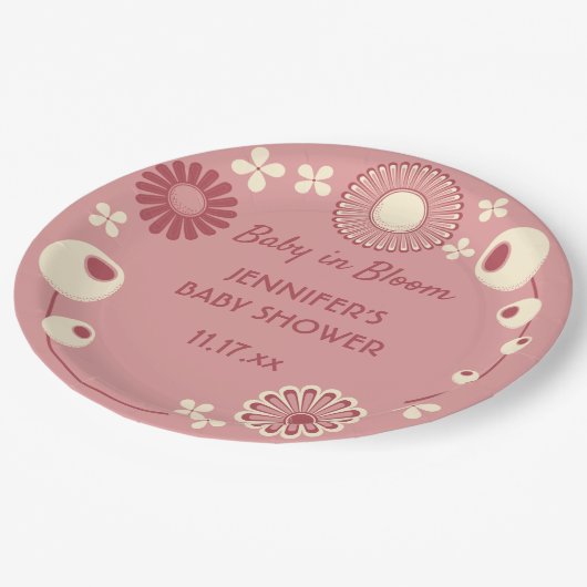 ベビー開花ムーヴピンクフローラガールシャワー ペーパープレート (アングル)