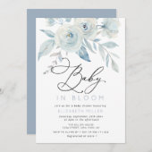 ベビー開花レタリングブルーフローラベビーシャワー 招待状 (正面/裏面)