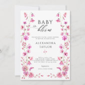 ベビー開花ワイルドフラワーガーデンはっきりしたピンクガールシャワー 招待状 (正面)