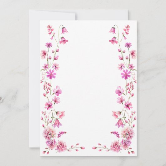 ベビー開花ワイルドフラワーガーデンはっきりしたピンクガールシャワー 招待状 (裏面)