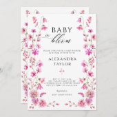 ベビー開花ワイルドフラワーガーデンはっきりしたピンクガールシャワー 招待状 (正面/裏面)