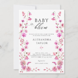ベビー開花ワイルドフラワーガーデンはっきりしたピンクガールシャワー 招待状