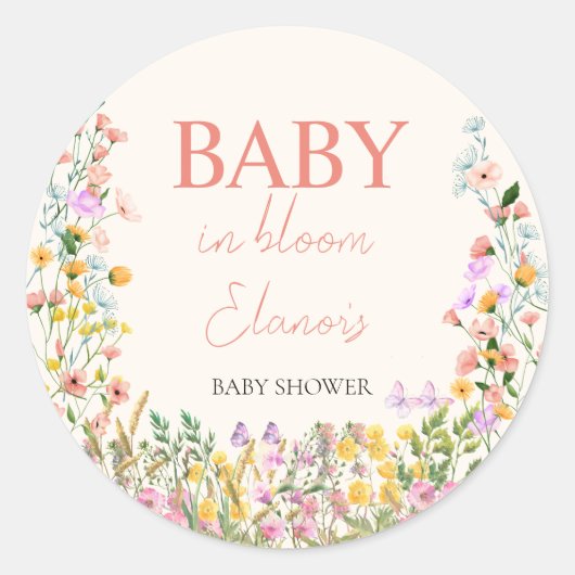 ベビー開花ワイルドフラワーガールエレガントベビーシャワー ラウンドシール (正面)