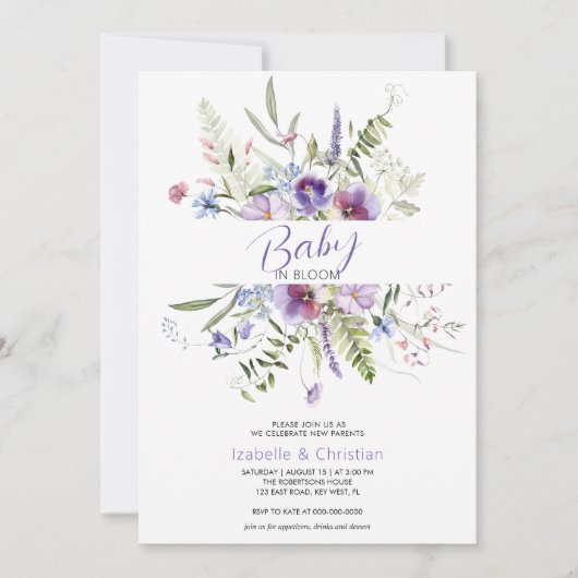 ベビー開花ワイルドフラワーズボタニカル素朴 招待状 (正面)