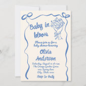ベビー開花手描き花花束シャワー 招待状 (正面)
