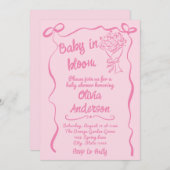 ベビー開花手描き花花束シャワー 招待状 (正面/裏面)