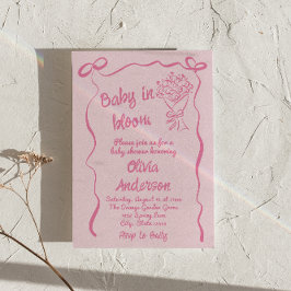 ベビー開花手描き花花束シャワー 招待状