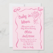 ベビー開花手描き花花束シャワー 招待状 (正面)