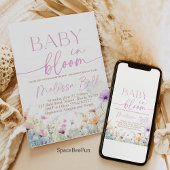 ベビー開花招待状、ワイルドフラワーベイビーシャワー 招待状