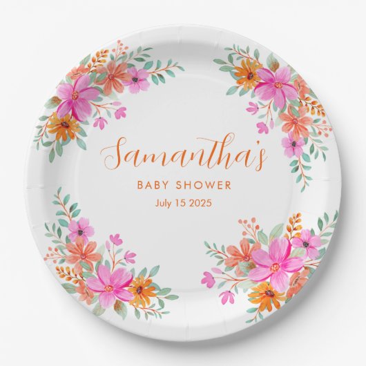 ベビー開花明るい夏のフローラシャワー ペーパープレート (正面)