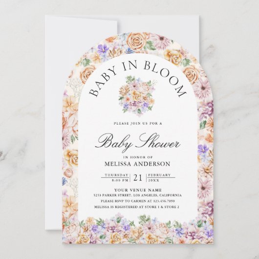 ベビー開花春フローラアーチ写真ベビーシャワー 招待状 (正面)