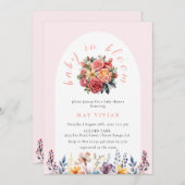 ベビー開花水彩フローラタイルピンクシャワー 招待状 (正面/裏面)